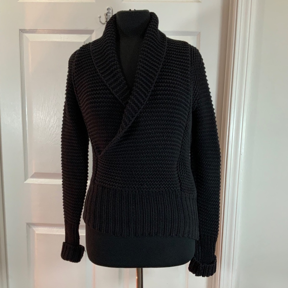 American Eagle Black Chunky Knit Wrap Front Sweater Size Small